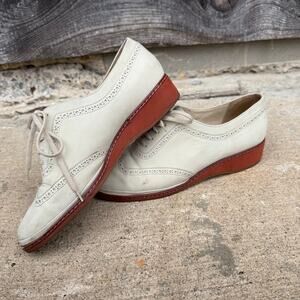 Vintage Bally White Leather Wingtip Brogue Oxford Shoes‎ - Size 4.5